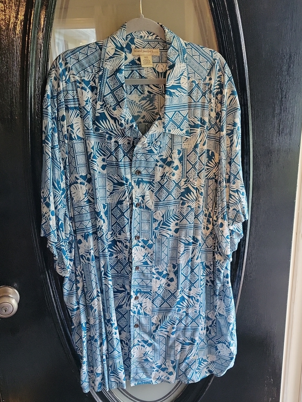 Passport Blue and White Island Print Button-Up Shirt